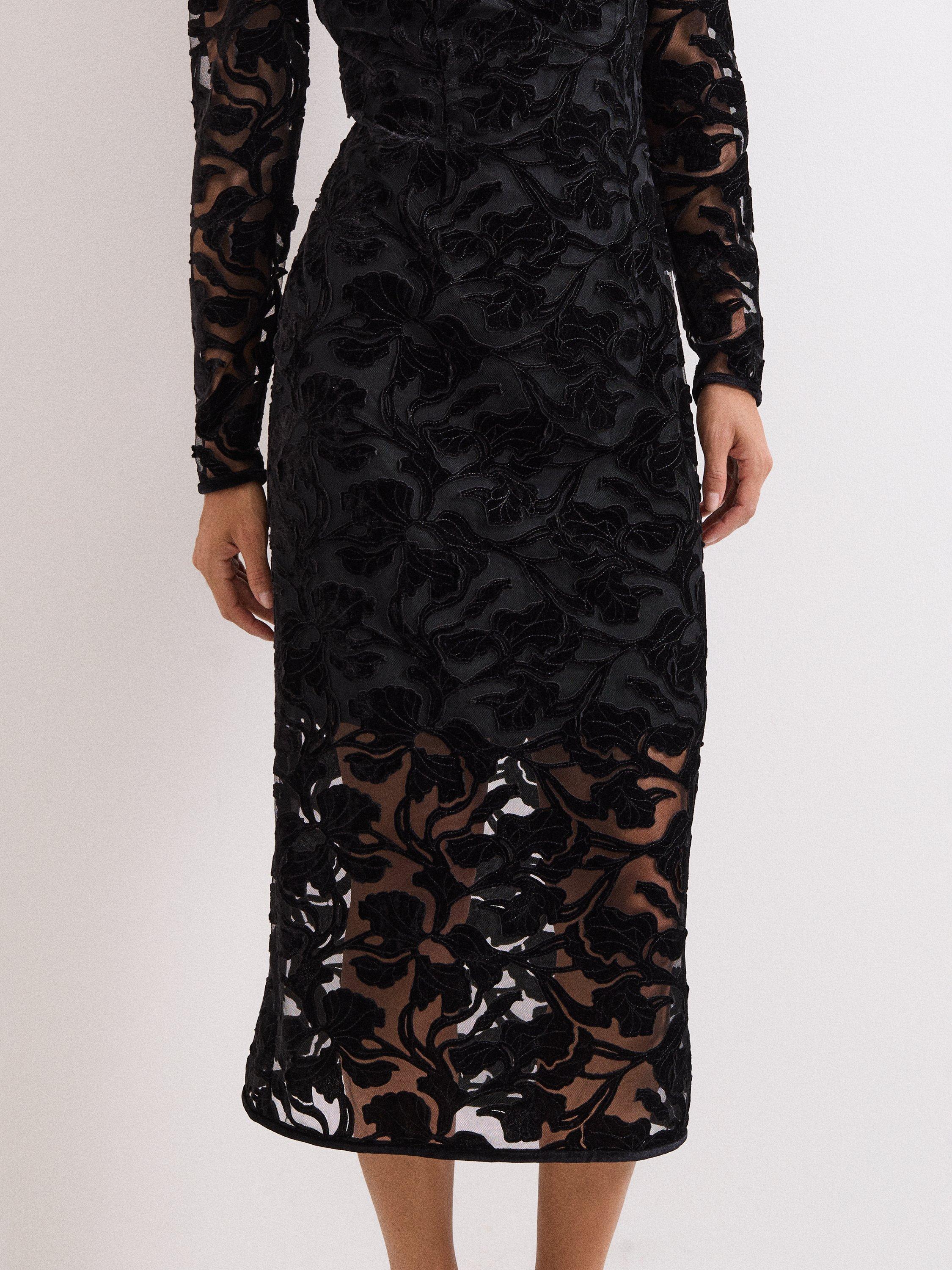 Product image 8 of 8, which shows Phase Eight Viktoria Lace Midi Dress, Black, 6