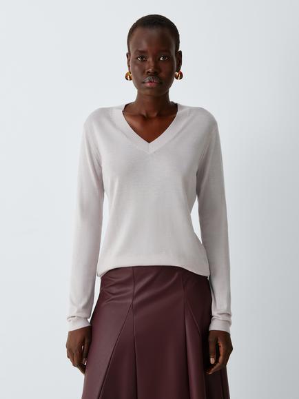 MM by MaxMara Dolmen V-Neck Wool Rich Jumper, Grey, Grey