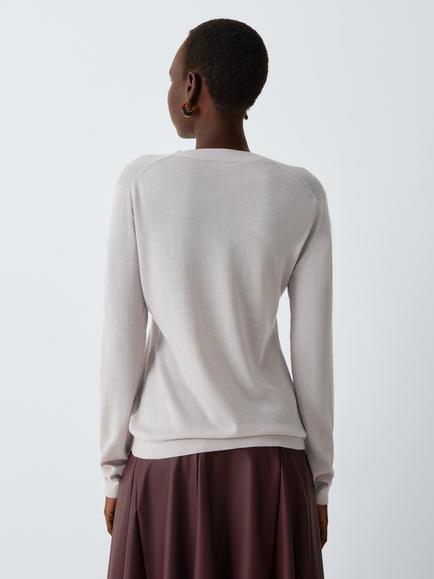 MM by MaxMara Dolmen V-Neck Wool Rich Jumper, Grey - view 2, Grey