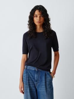 MM by MaxMara Lorbita Wool Rich Knit Top, Navy, Navy