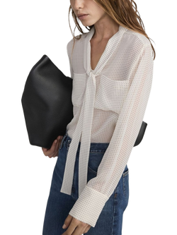 FRAME Polka Dot Tie Neck Pure Silk Top, White - view 2, White