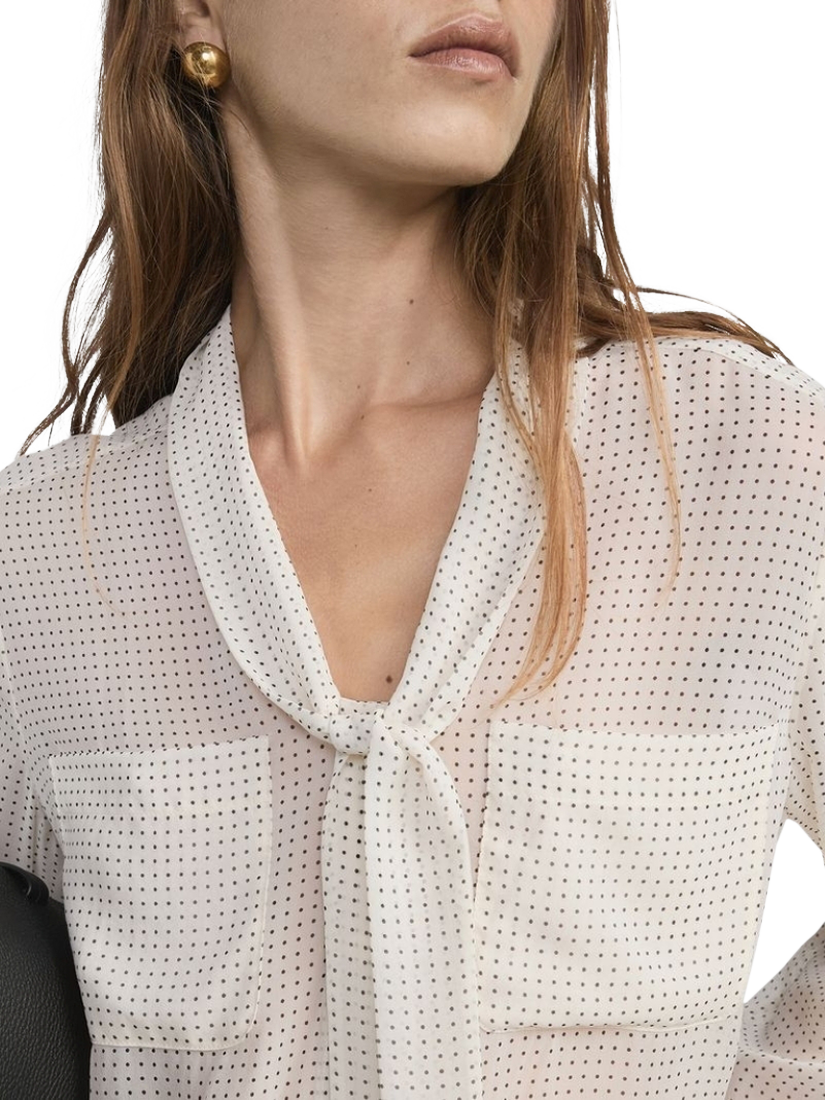 Product image 3 of 4, which shows FRAME Polka Dot Tie Neck Pure Silk Top, White, S