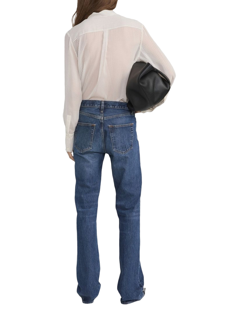 Product image 4 of 4, which shows FRAME Polka Dot Tie Neck Pure Silk Top, White, S