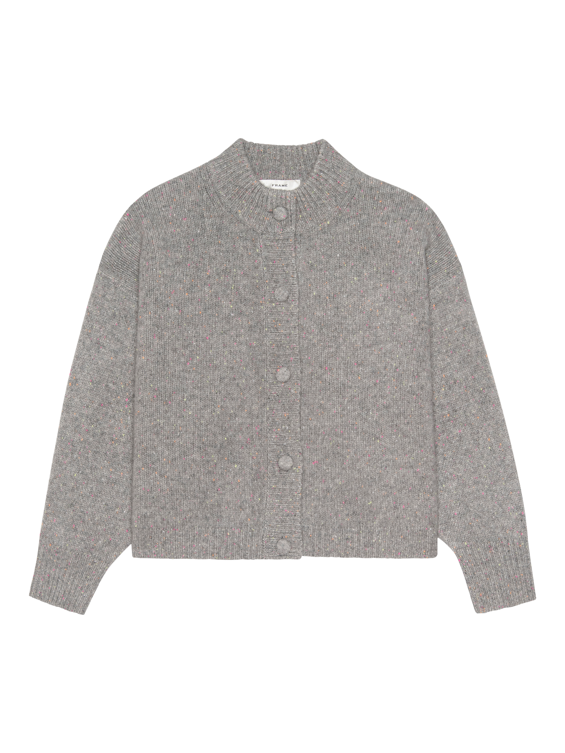 Product image 1 of 1, which shows FRAME Fleck Pure Cashmere Cardigan, Grey, S
