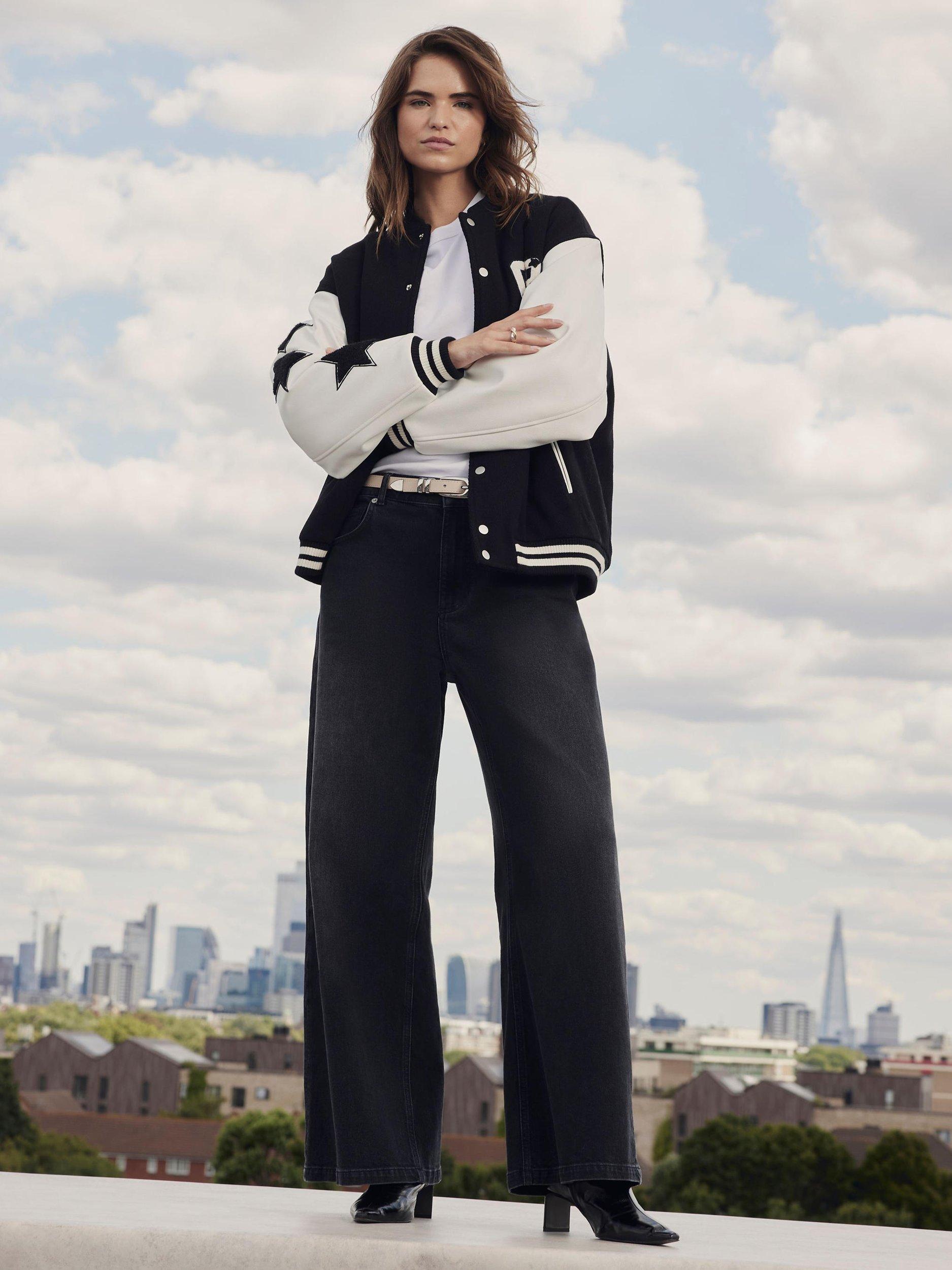 Product image 3 of 6, which shows Mint Velvet Apres Sport Varsity Bomber Jacket, Black, M