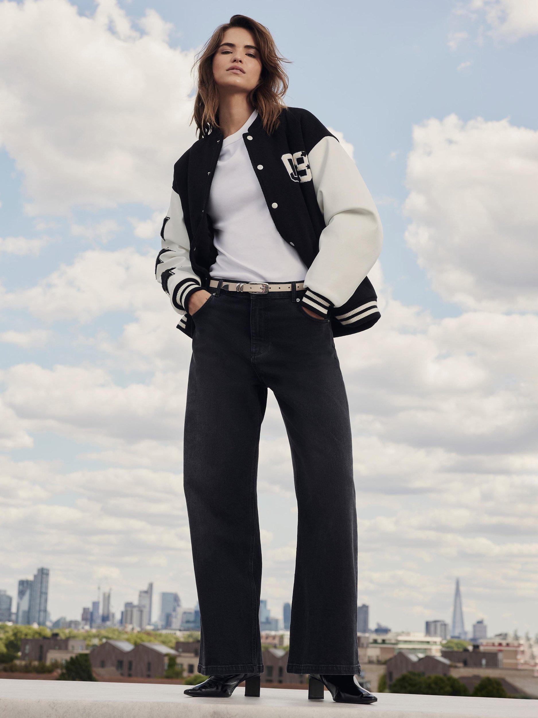 Product image 4 of 6, which shows Mint Velvet Apres Sport Varsity Bomber Jacket, Black, M