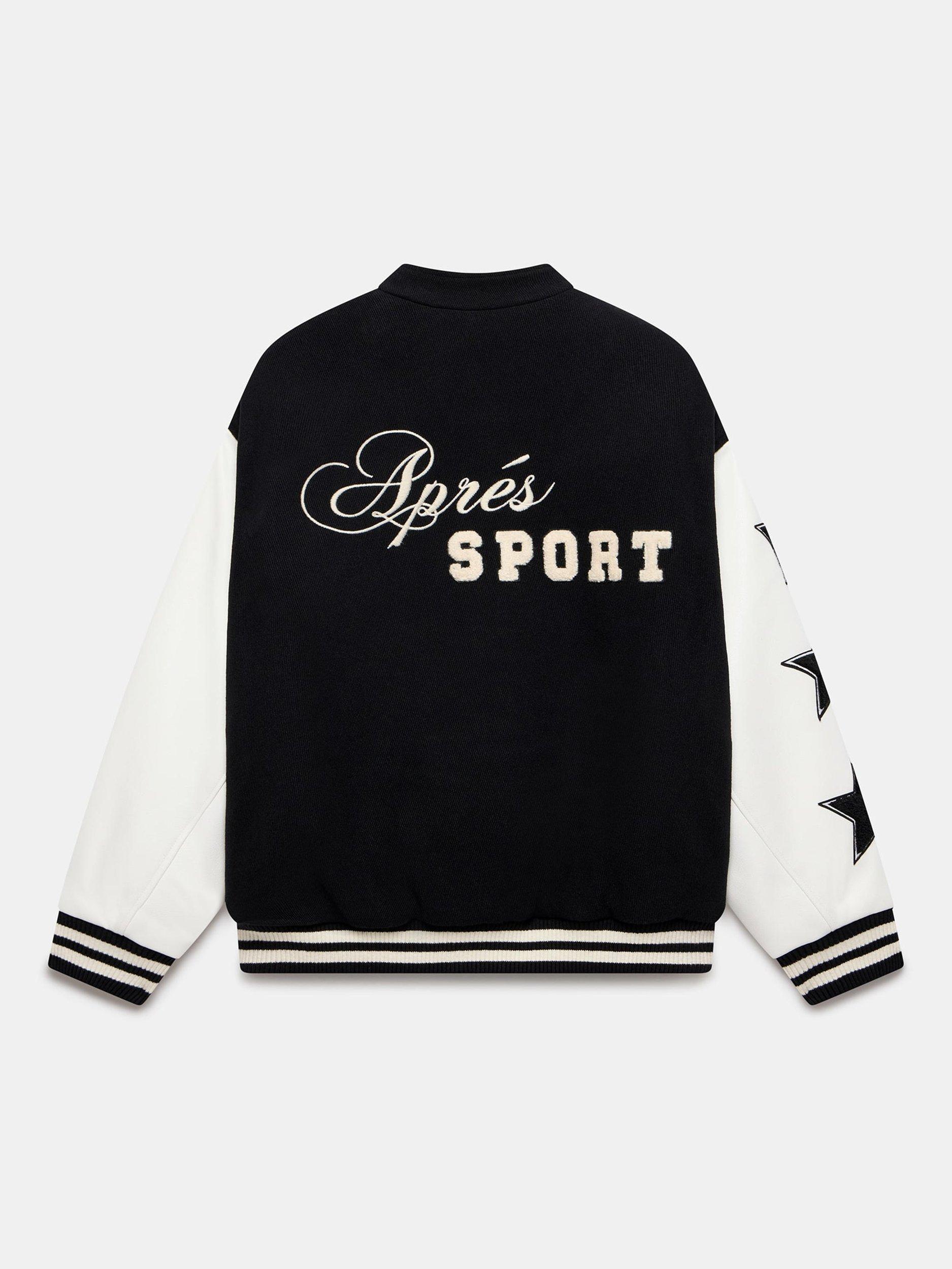Product image 6 of 6, which shows Mint Velvet Apres Sport Varsity Bomber Jacket, Black, M
