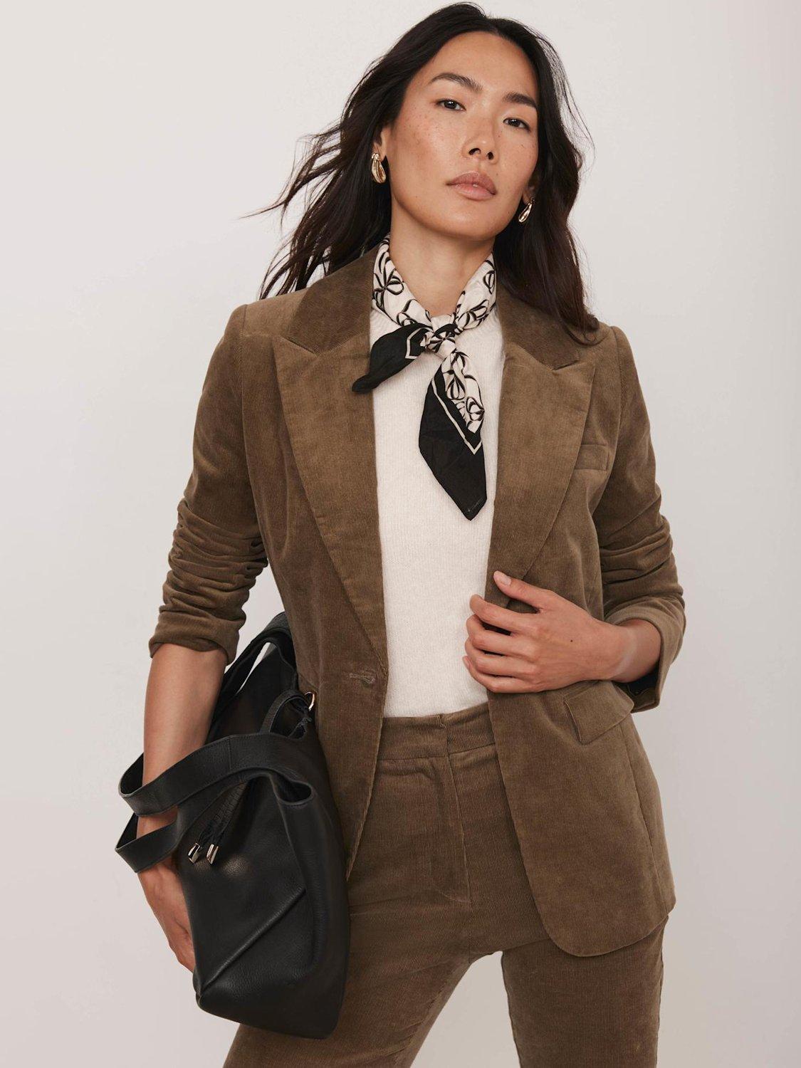 Product image 1 of 8, which shows Mint Velvet Single Button Pure Corduroy Blazer, Brown, M