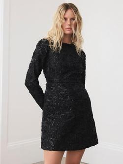Mint Velvet Sequin Applique Mini Dress, Black, Black