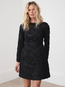 Mint Velvet Sequin Applique Mini Dress, Black - view 2, Black
