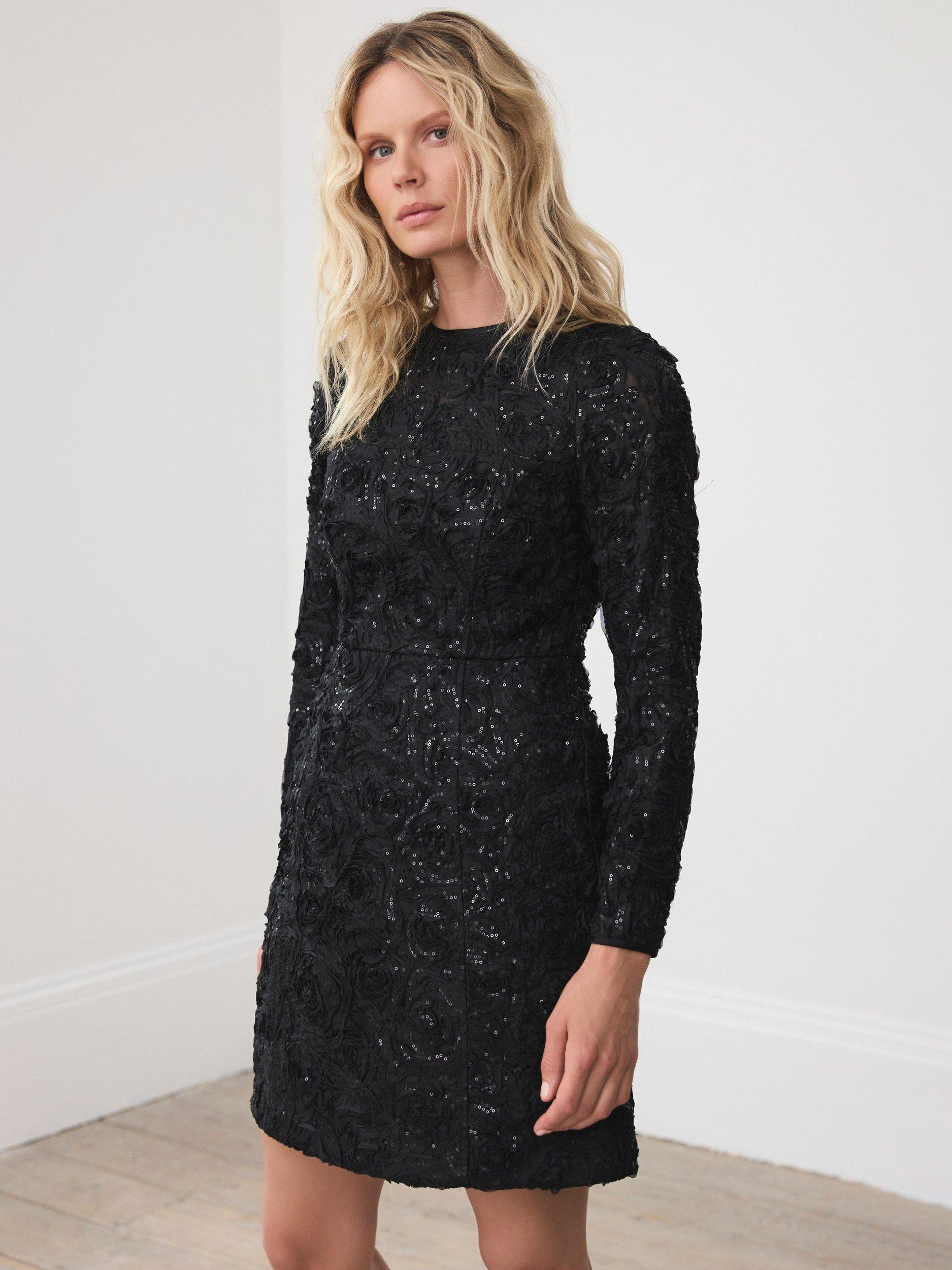 Product image 6 of 8, which shows Mint Velvet Sequin Applique Mini Dress, Black, 14