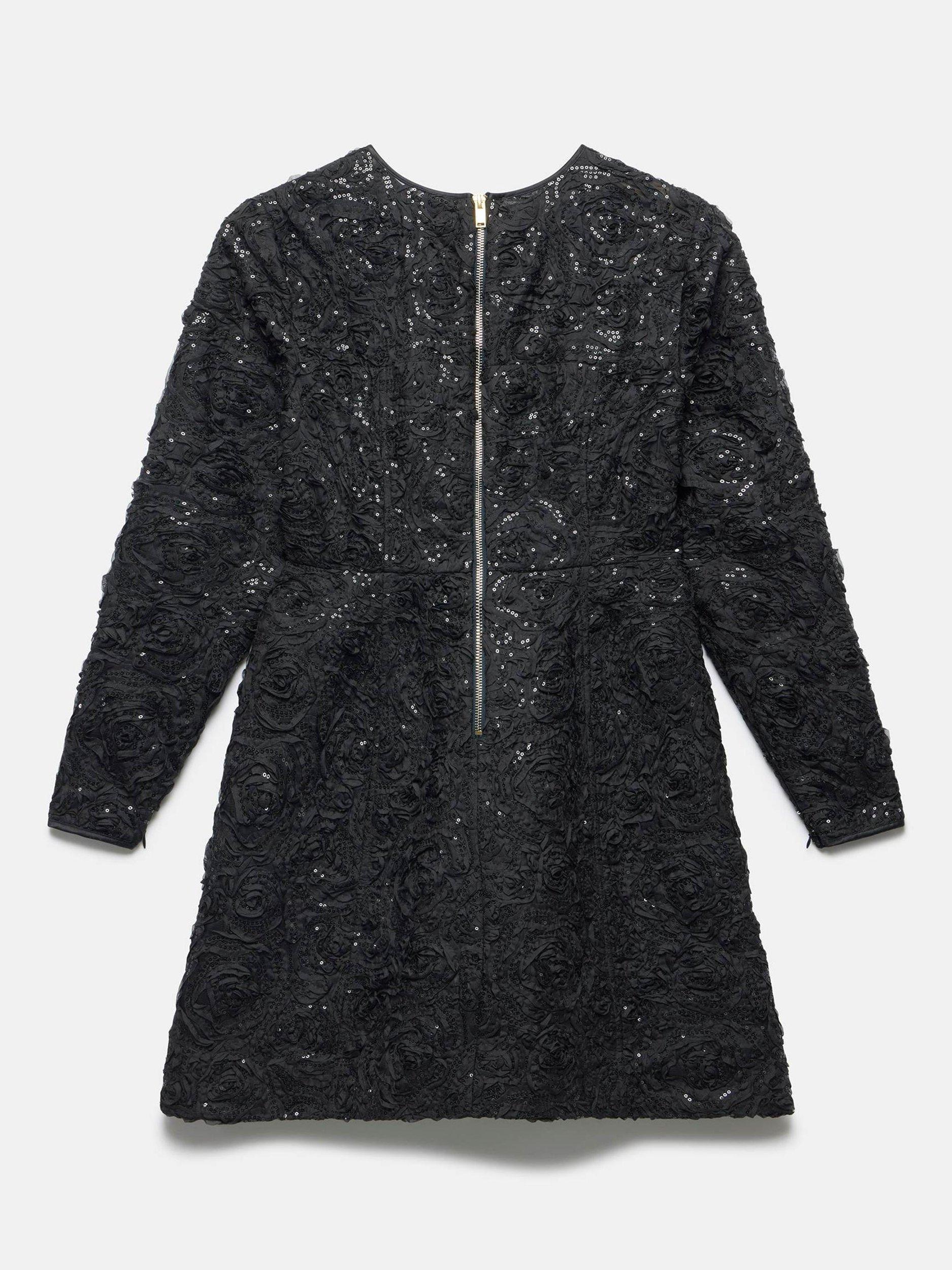 Product image 8 of 8, which shows Mint Velvet Sequin Applique Mini Dress, Black, 14