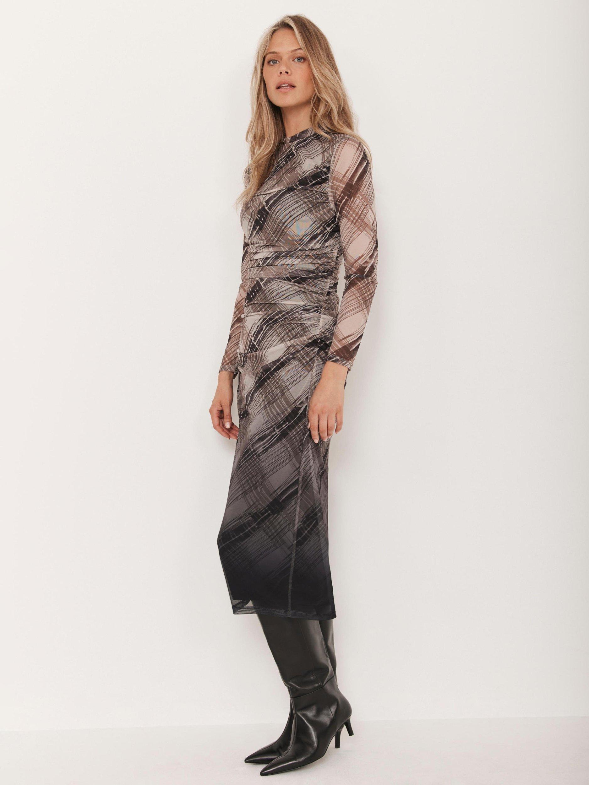 Product image 2 of 7, which shows Mint Velvet Check Ombre Midi Dress, Brown/Multi, XS