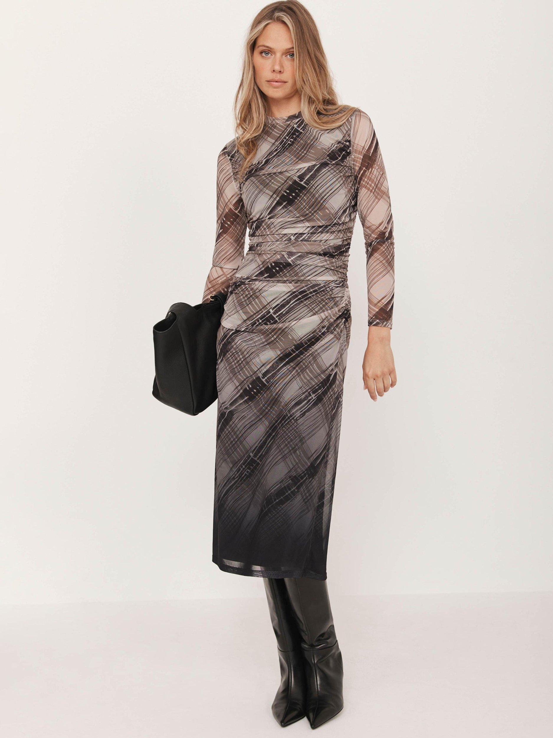 Product image 4 of 7, which shows Mint Velvet Check Ombre Midi Dress, Brown/Multi, XS