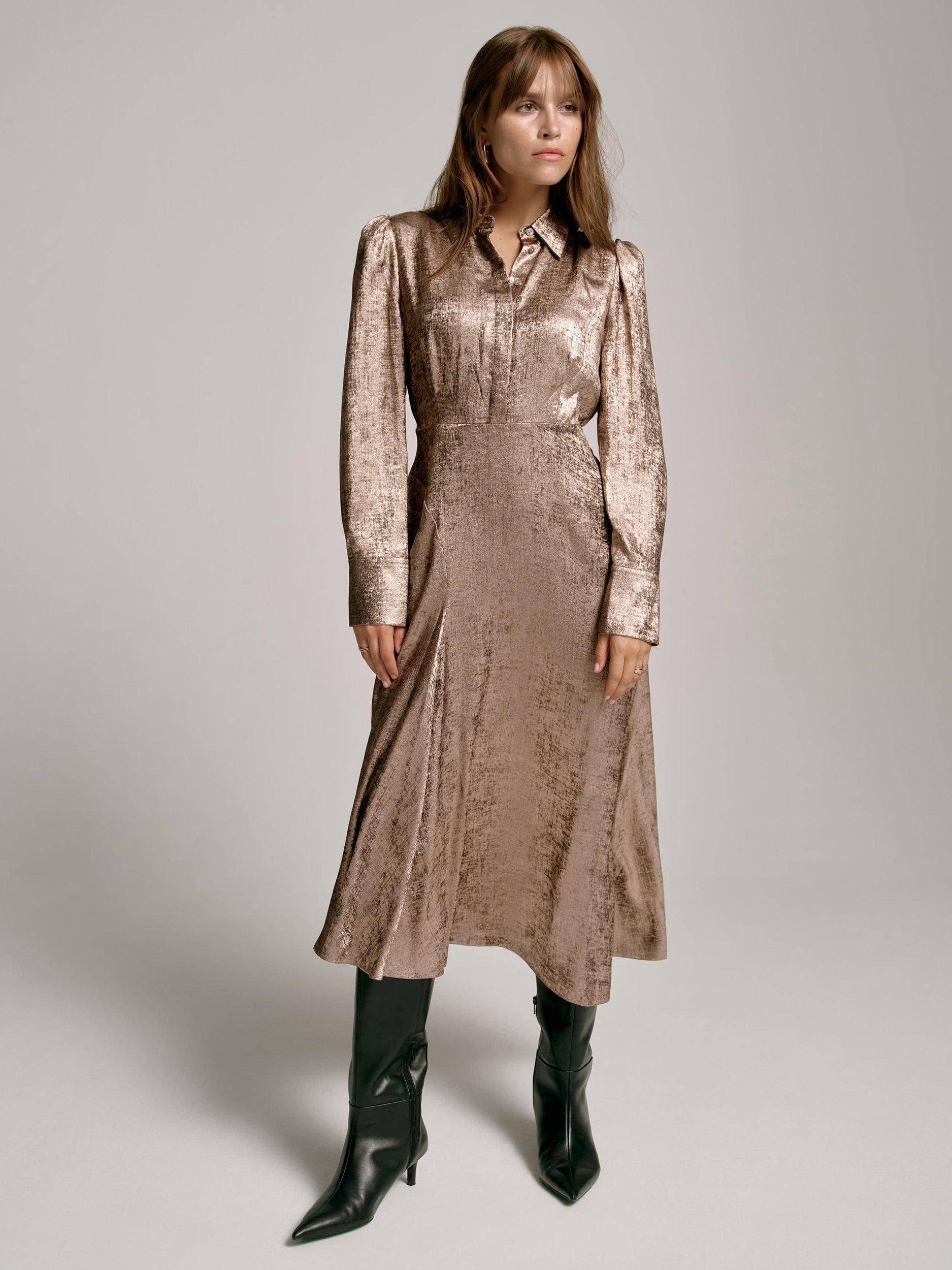 golden garden tulle mini dress Simona Maghen Off Shoulder Velvet Dress with Faux Fur Cuffs Black 2-12 2 / Black main image 1