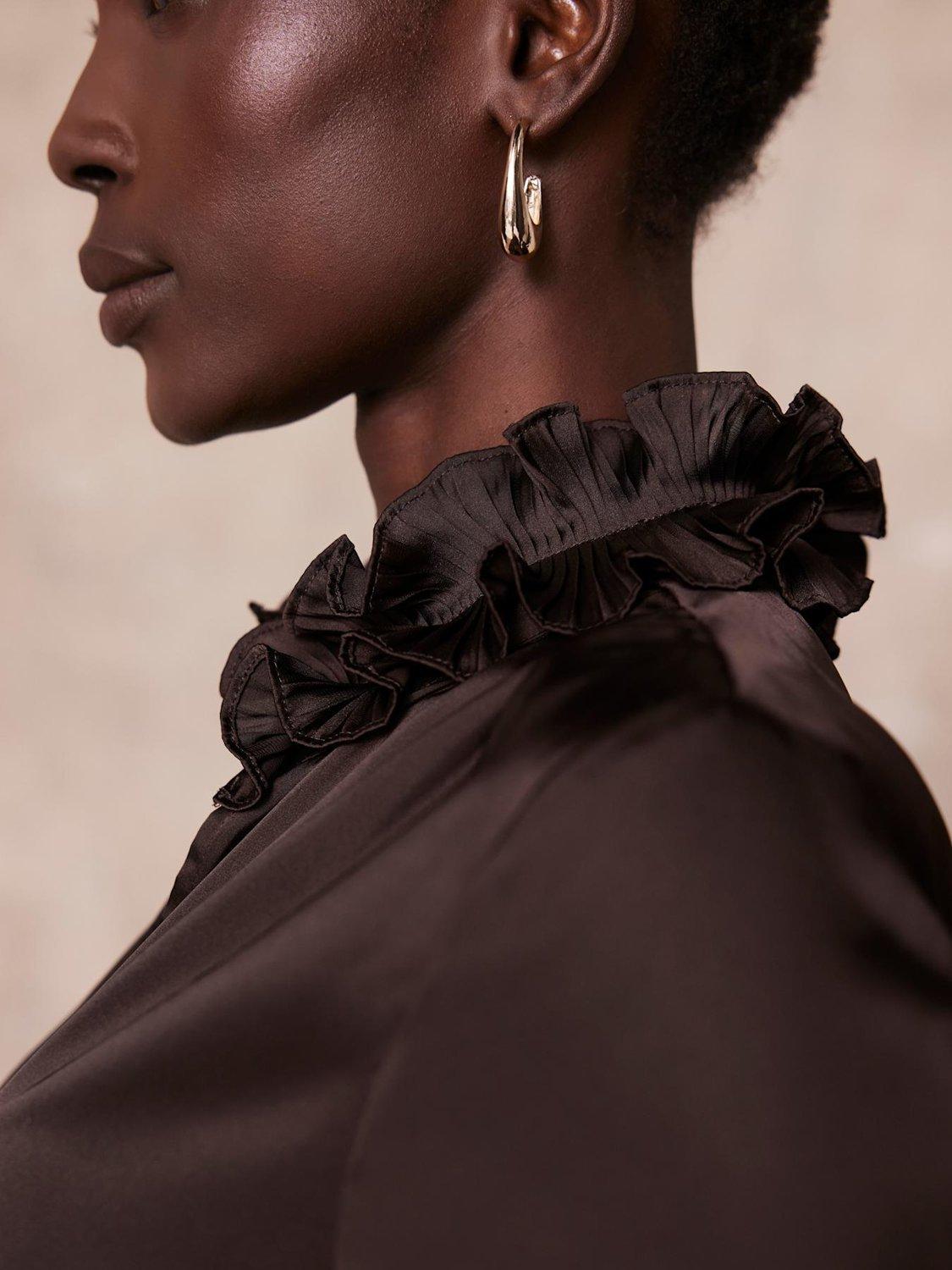 Product image 4 of 7, which shows Mint Velvet Ruffle Satin Blouse, Brown, M