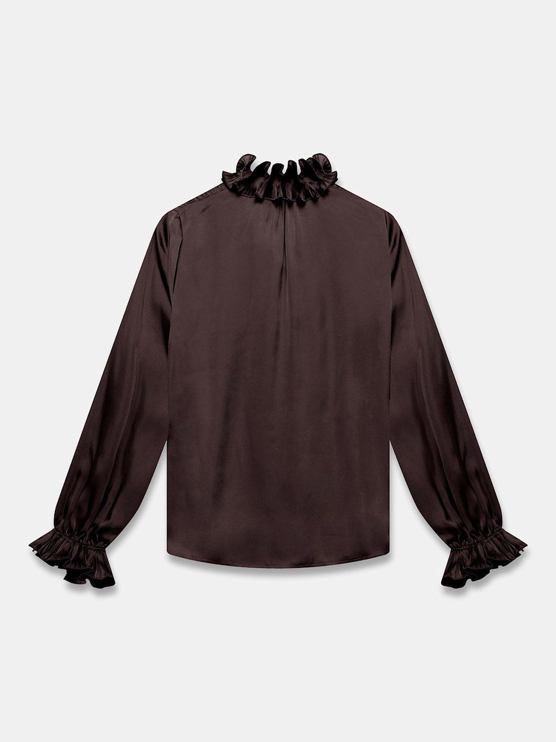 Product image 7 of 7, which shows Mint Velvet Ruffle Satin Blouse, Brown, M
