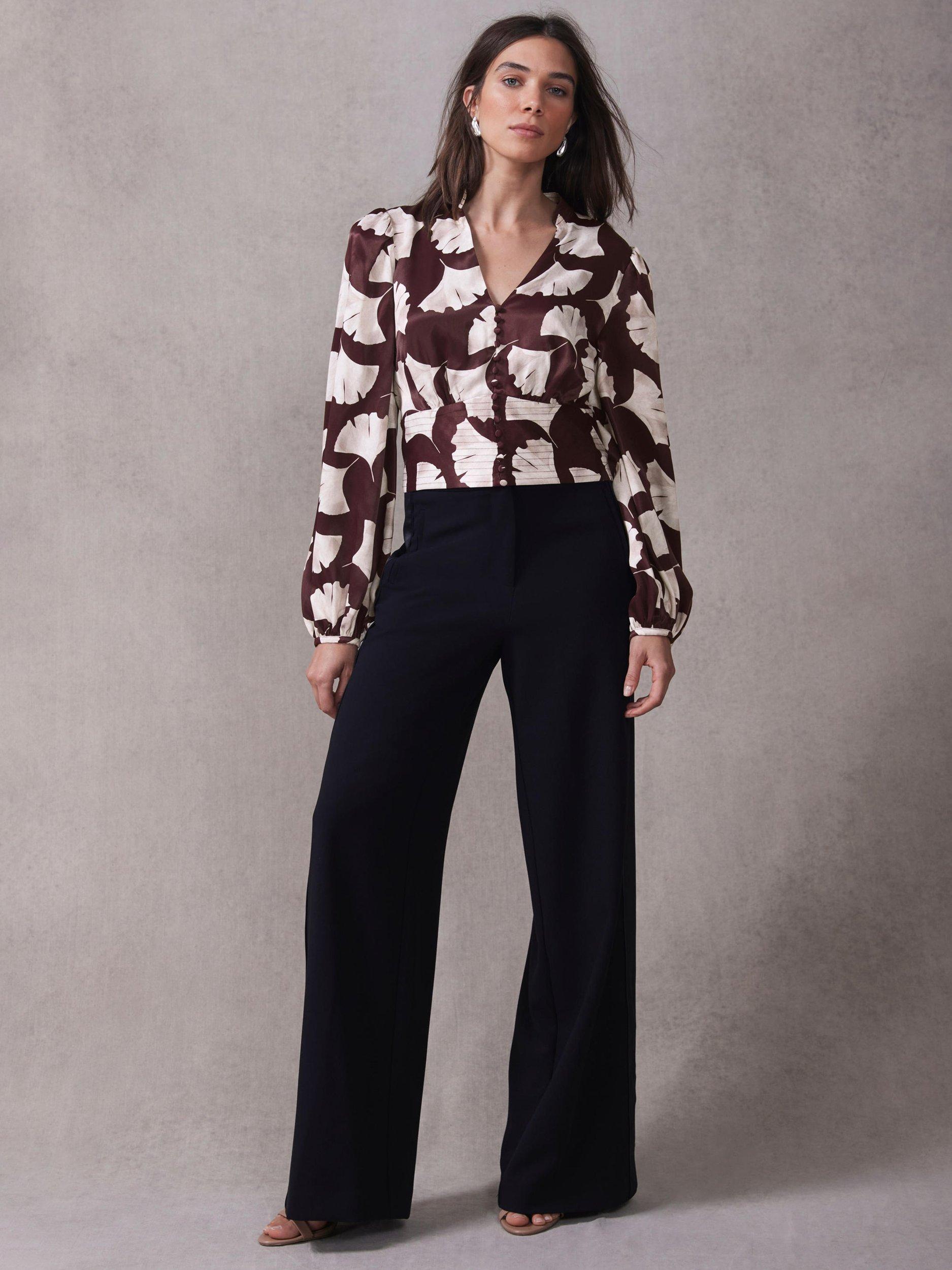 Product image 3 of 7, which shows Mint Velvet Gingko Leaf Print Top, Red Burgundy, 6