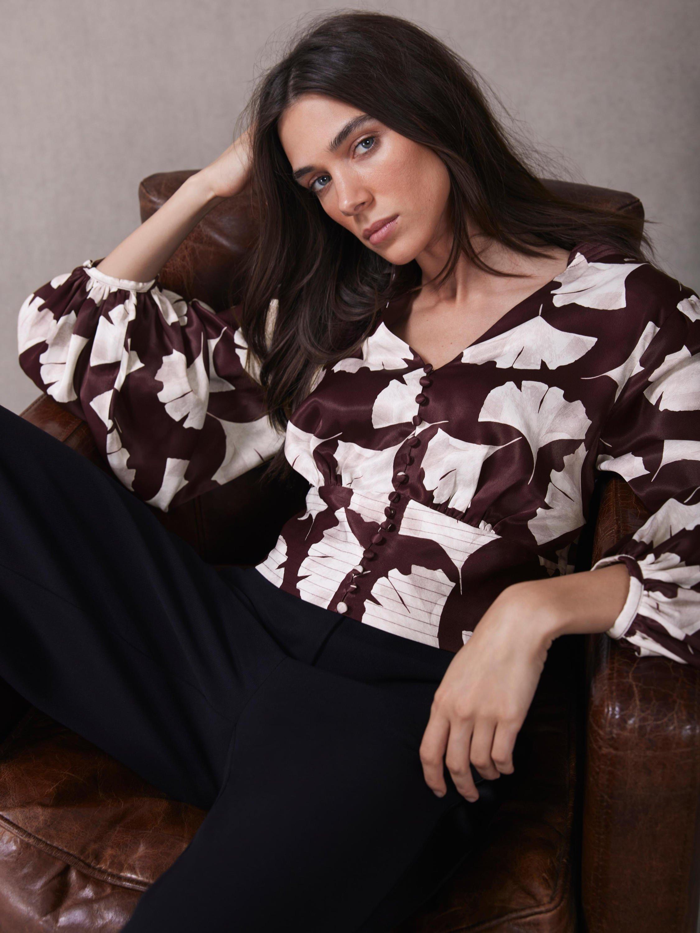 Product image 4 of 7, which shows Mint Velvet Gingko Leaf Print Top, Red Burgundy, 6
