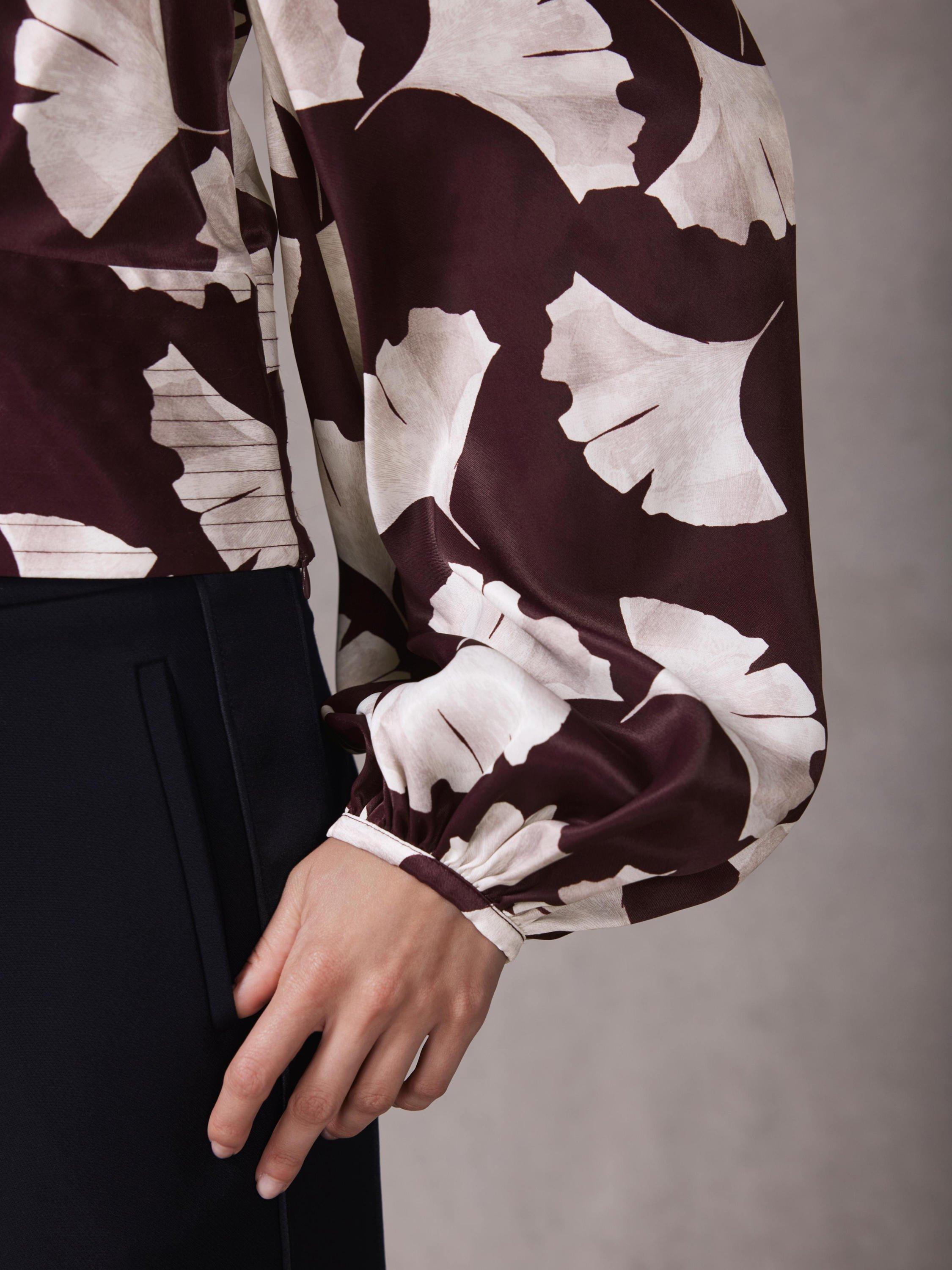 Product image 5 of 7, which shows Mint Velvet Gingko Leaf Print Top, Red Burgundy, 6