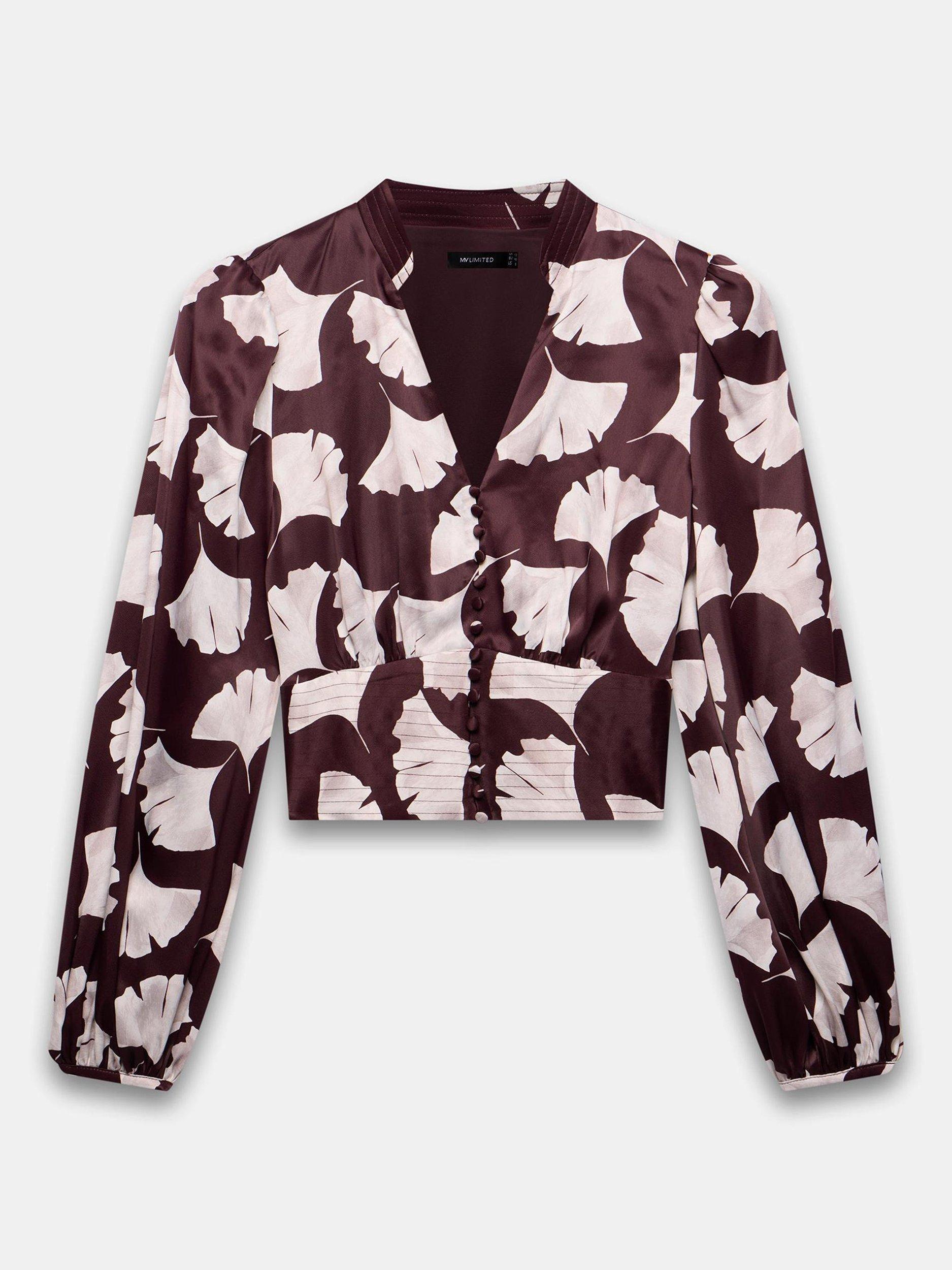 Product image 6 of 7, which shows Mint Velvet Gingko Leaf Print Top, Red Burgundy, 6