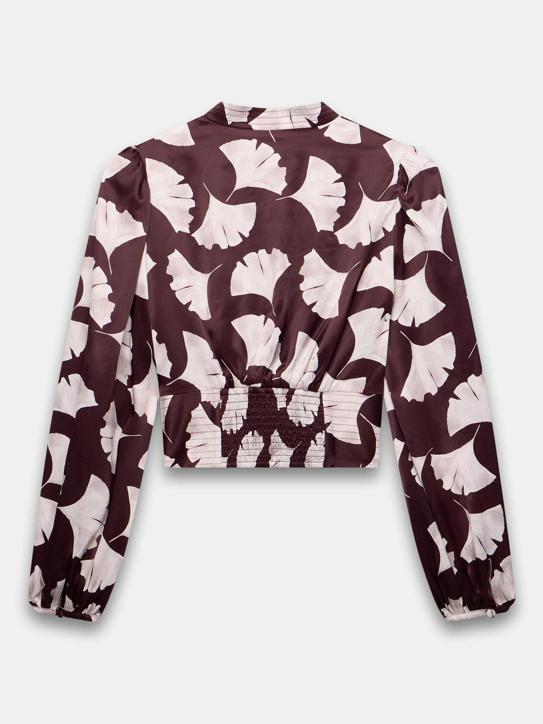 Product image 7 of 7, which shows Mint Velvet Gingko Leaf Print Top, Red Burgundy, 6