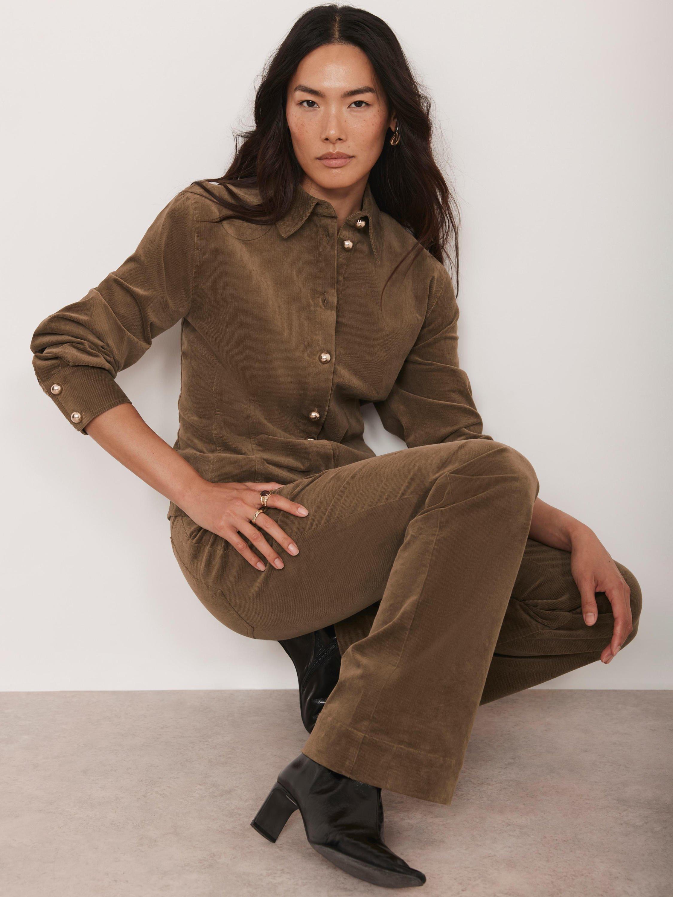 Product image 3 of 7, which shows Mint Velvet Fitted Corduroy Shirt, Brown, 10
