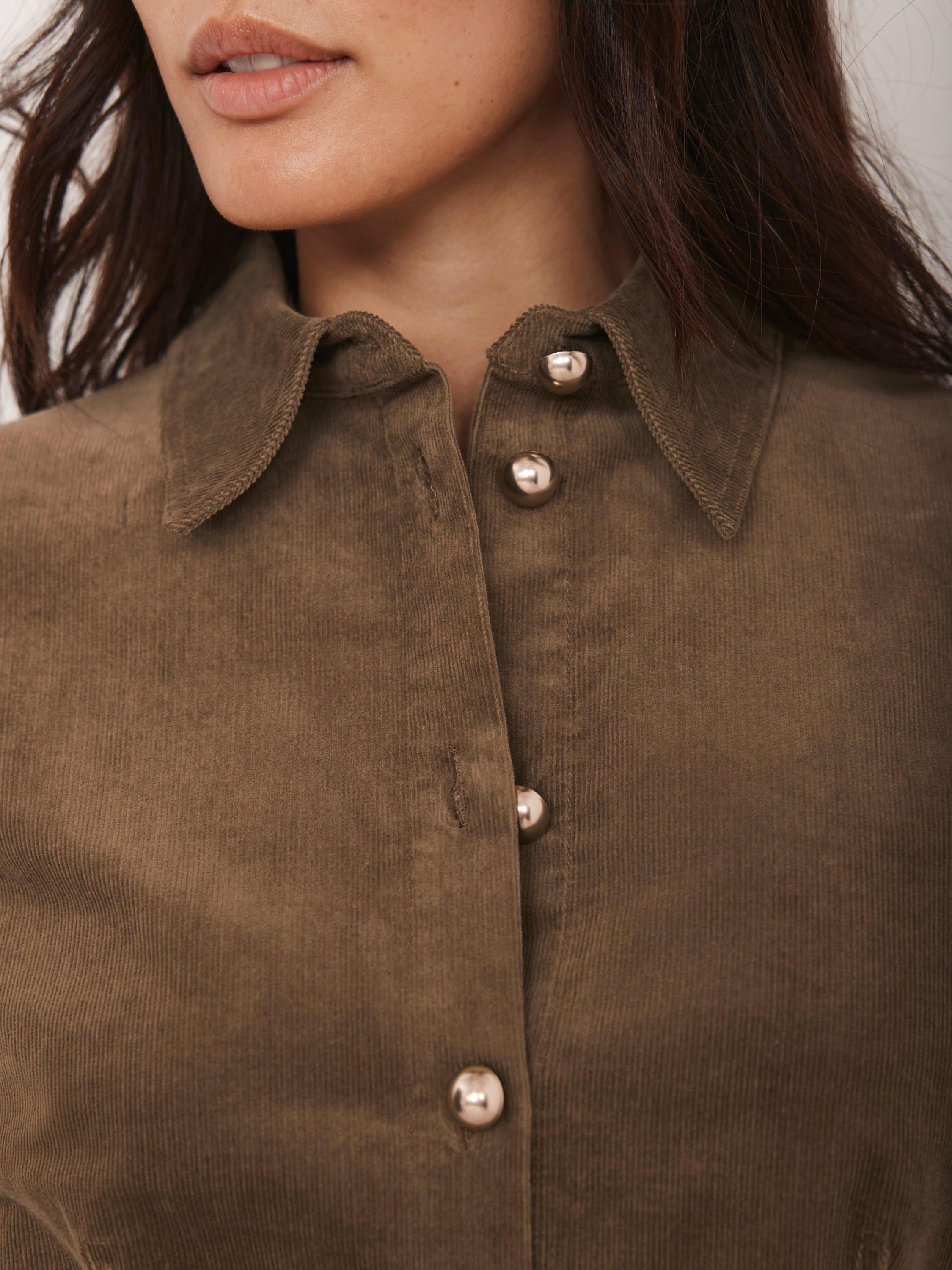 Product image 4 of 7, which shows Mint Velvet Fitted Corduroy Shirt, Brown, 10