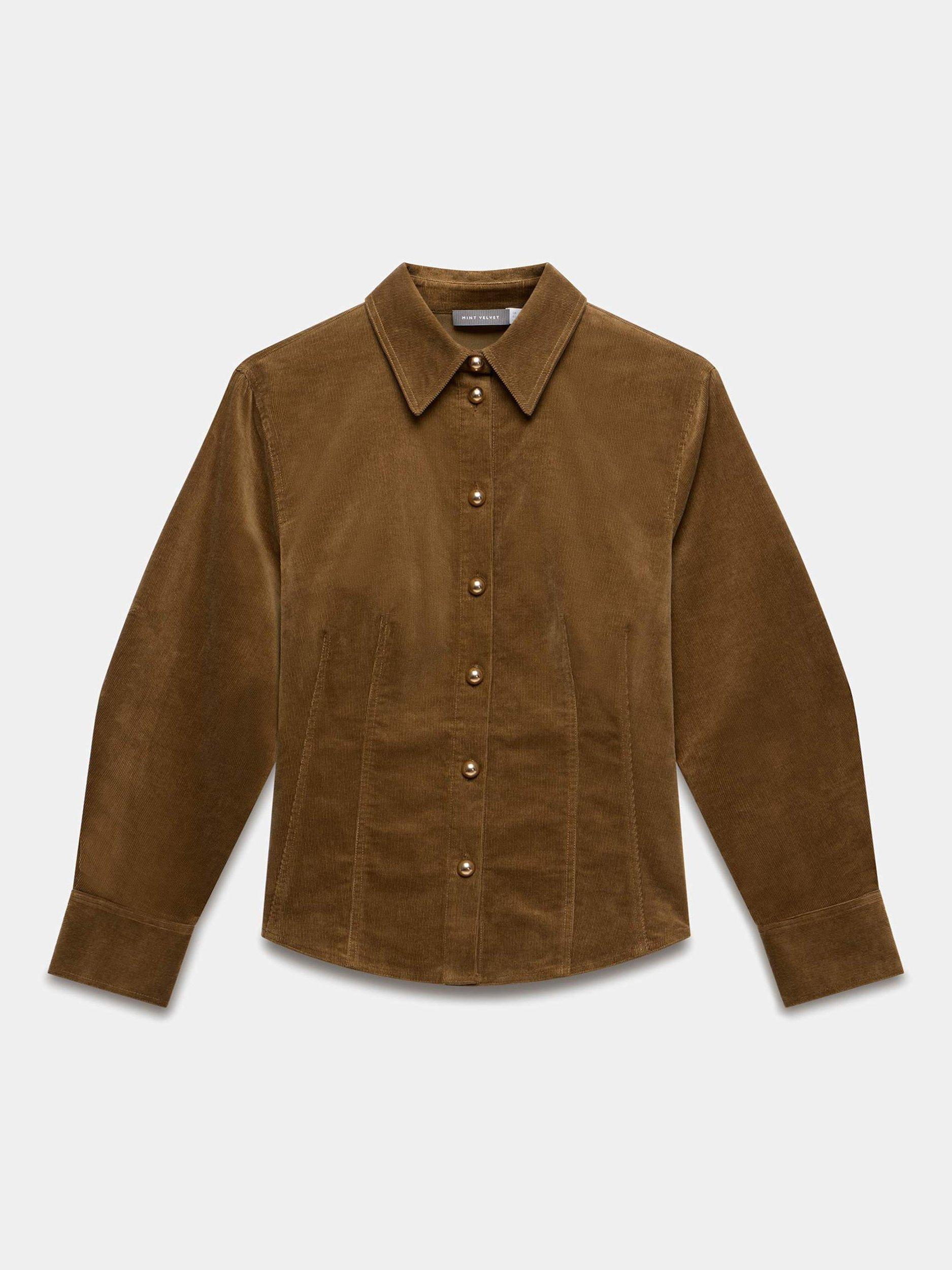 Product image 5 of 7, which shows Mint Velvet Fitted Corduroy Shirt, Brown, 10
