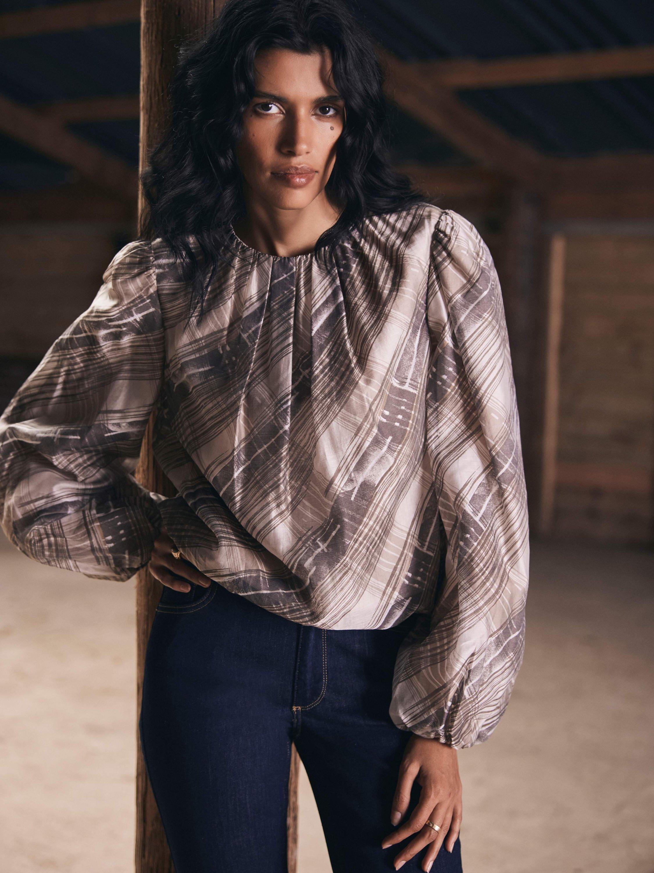 Product image 1 of 8, which shows Mint Velvet Check Print Blouse, Brown/Multi, XS