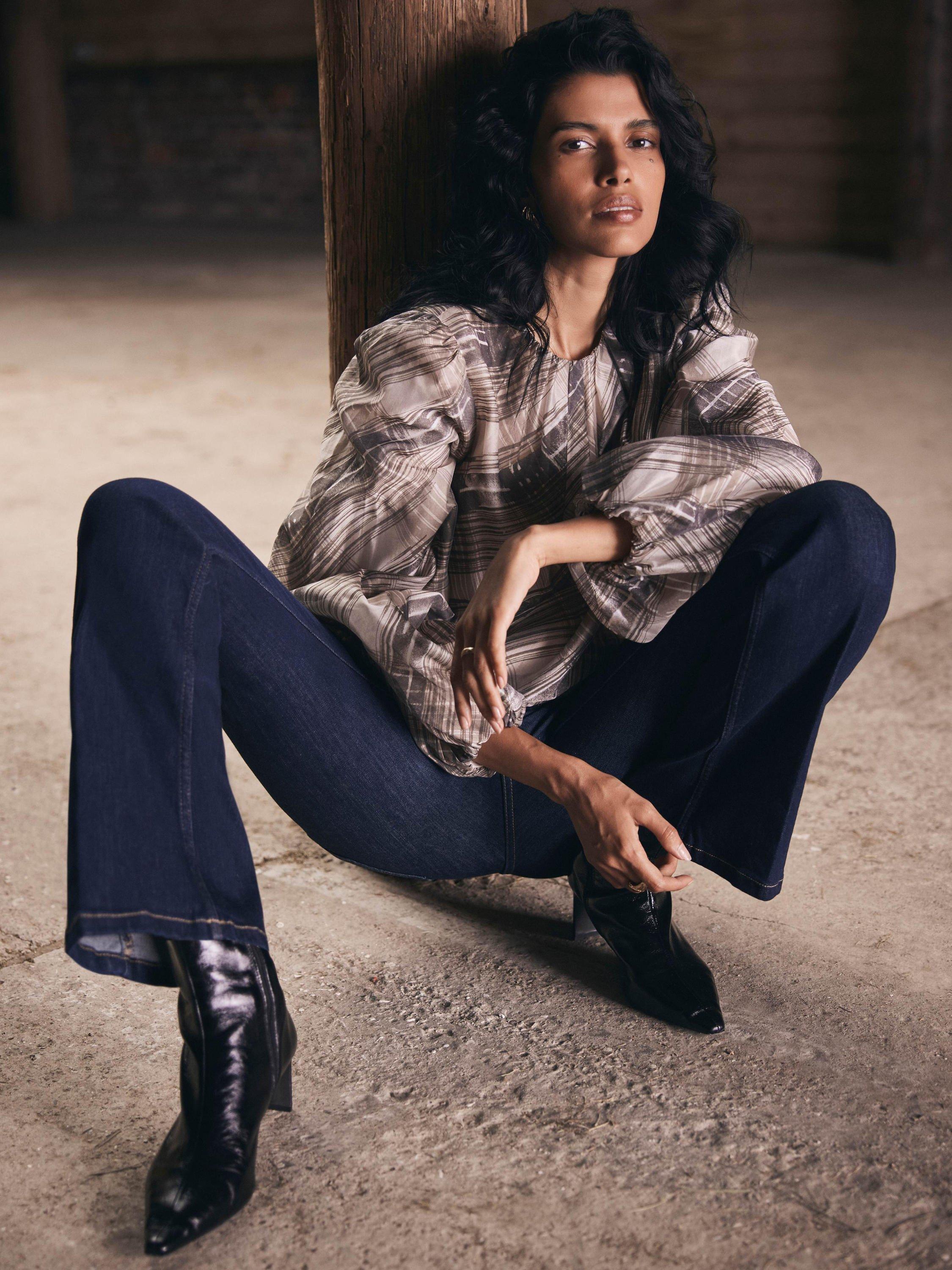 Product image 3 of 8, which shows Mint Velvet Check Print Blouse, Brown/Multi, XS