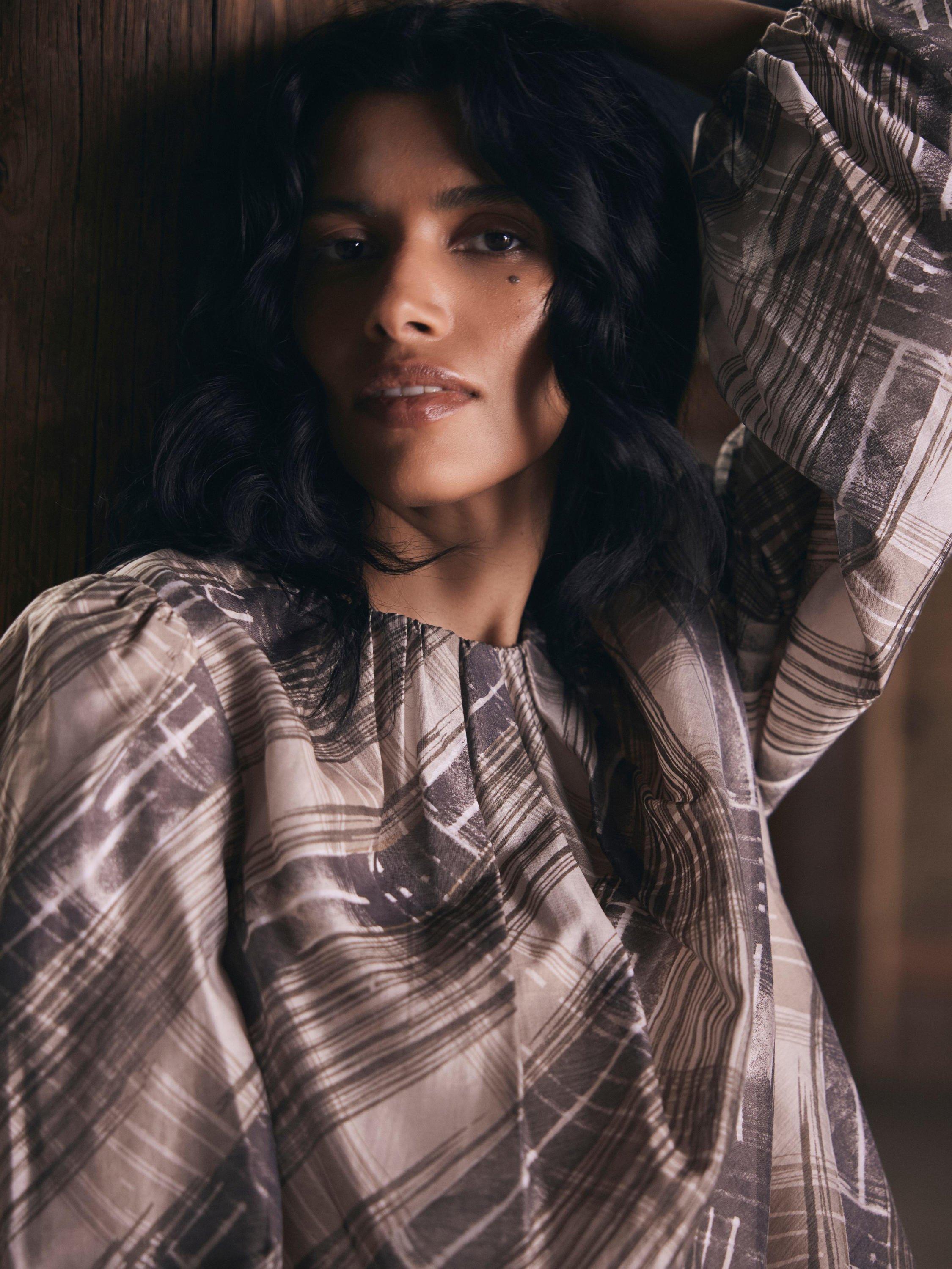 Product image 5 of 8, which shows Mint Velvet Check Print Blouse, Brown/Multi, XS