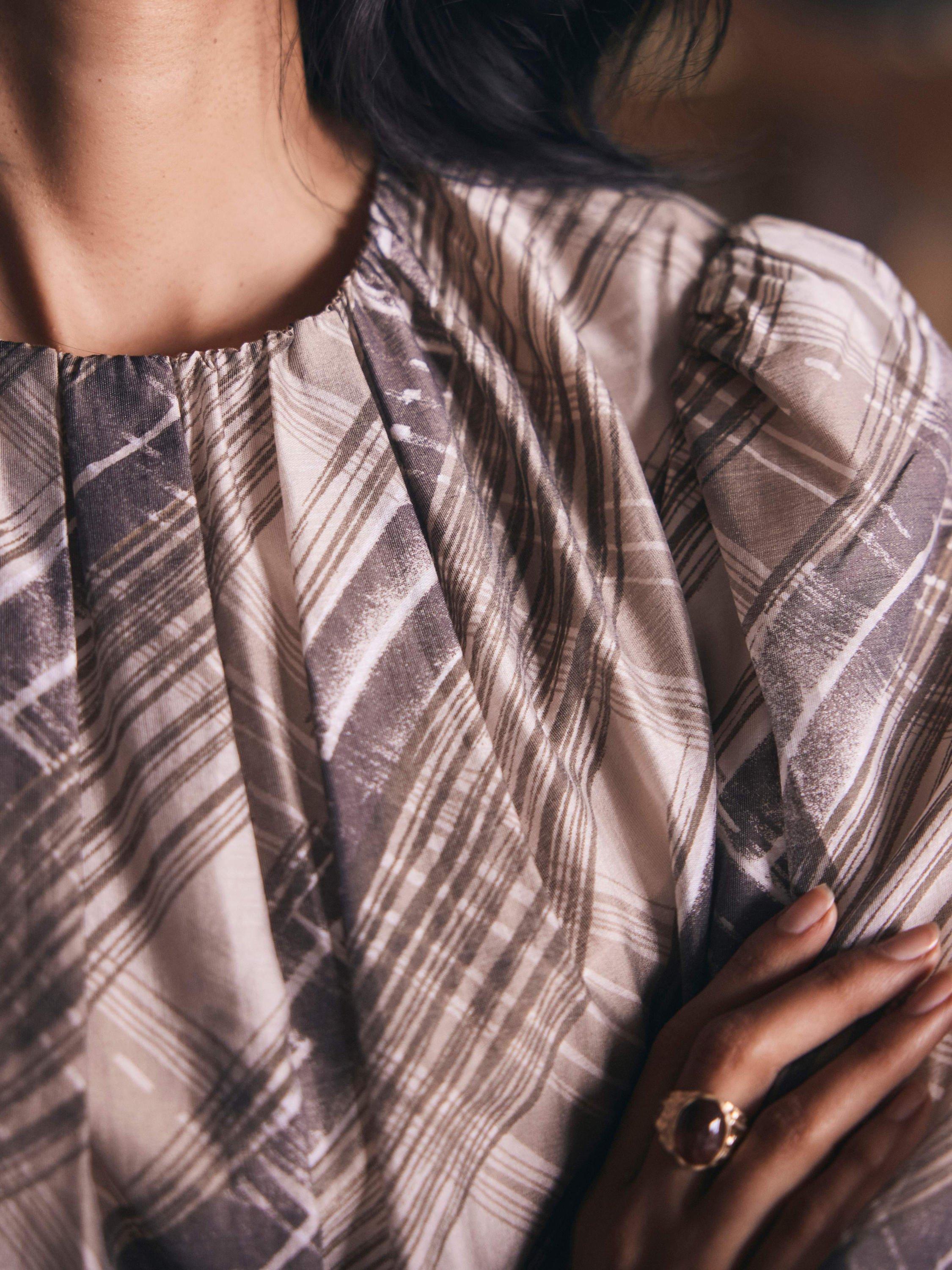 Product image 6 of 8, which shows Mint Velvet Check Print Blouse, Brown/Multi, XS