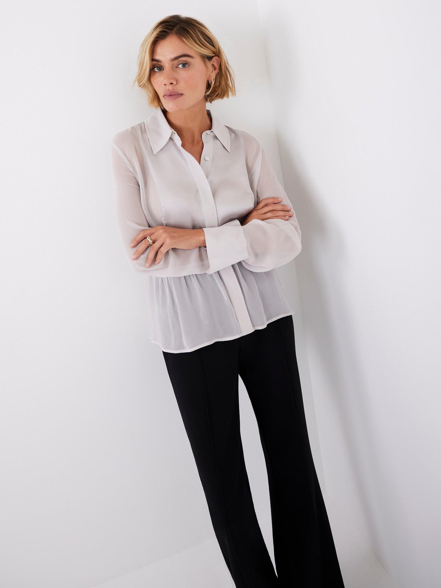 Product image 2 of 7, which shows Mint Velvet Sheer Satin Panel Shirt, Natural, M