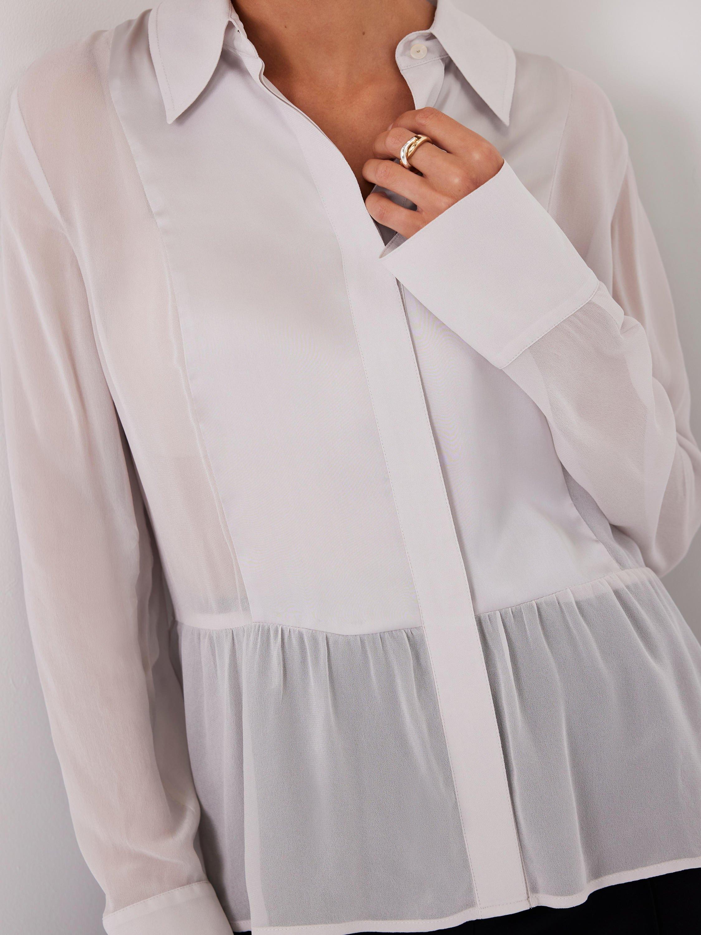 Product image 4 of 7, which shows Mint Velvet Sheer Satin Panel Shirt, Natural, M