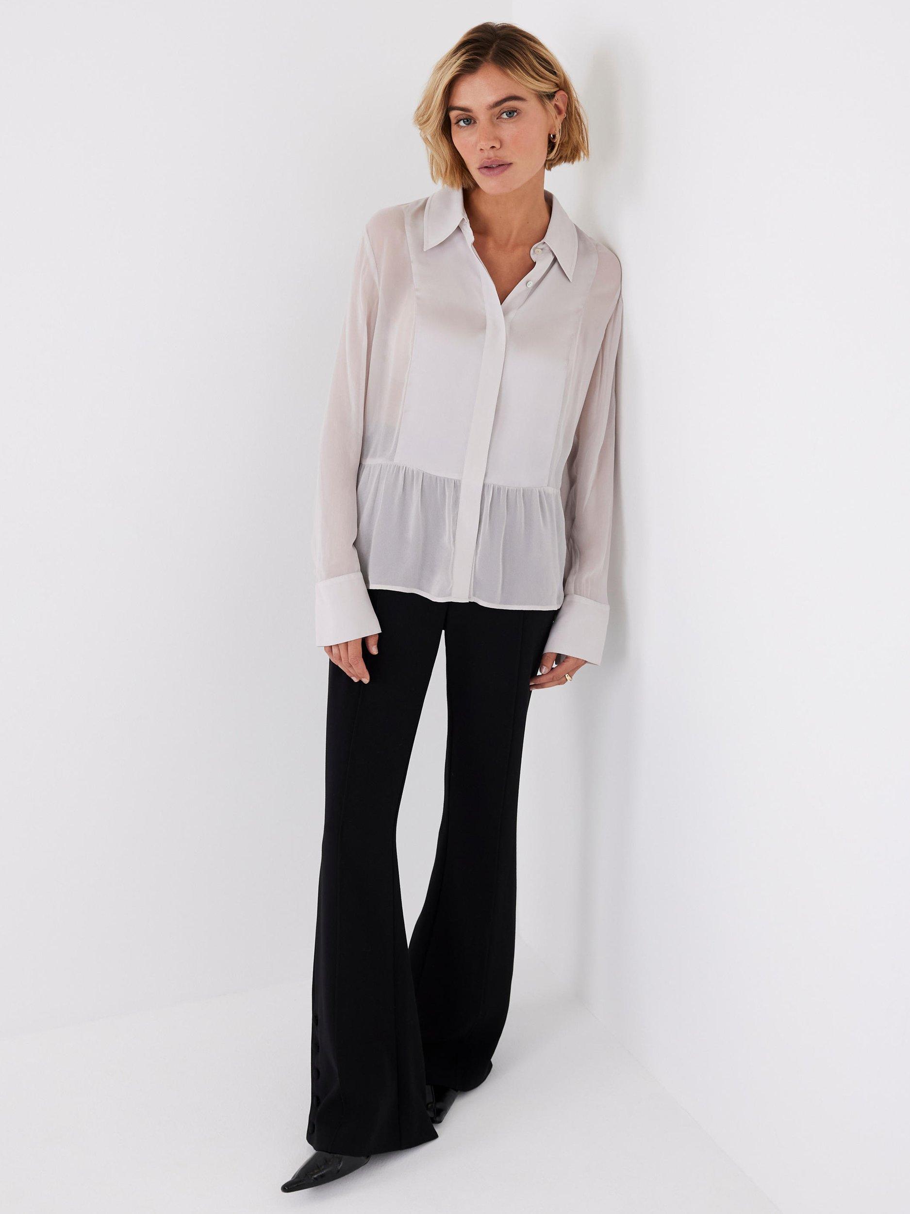 Product image 5 of 7, which shows Mint Velvet Sheer Satin Panel Shirt, Natural, M