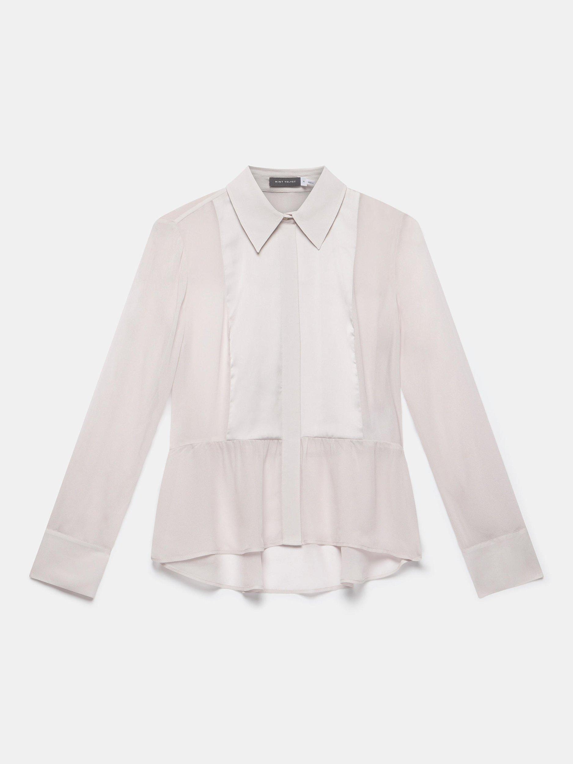 Product image 6 of 7, which shows Mint Velvet Sheer Satin Panel Shirt, Natural, M
