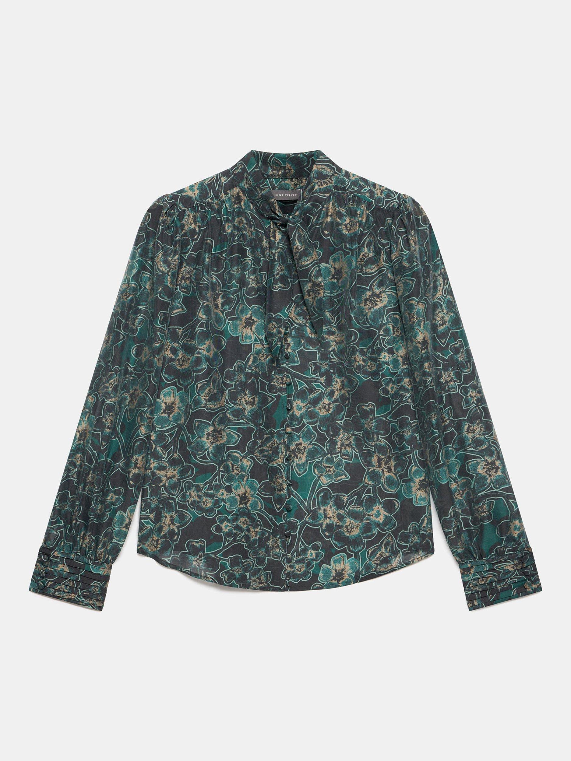 Product image 5 of 7, which shows Mint Velvet Floral Tie Neck Blouse, Green/Multi, M