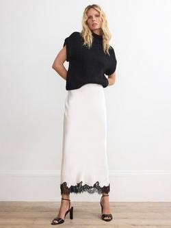 Mint Velvet Lace Hem Satin Slip Skirt, Natural Cream, Natural Cream