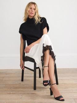 Mint Velvet Lace Hem Satin Slip Skirt, Natural Cream - view 2, Natural Cream