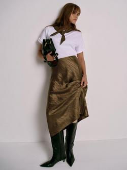 Mint Velvet Crinkle Midi Slip Skirt, Gold - view 2, Gold