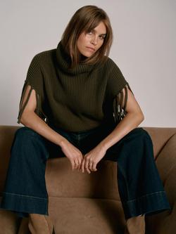 Mint Velvet Fringed Knit Poncho, Green, Green