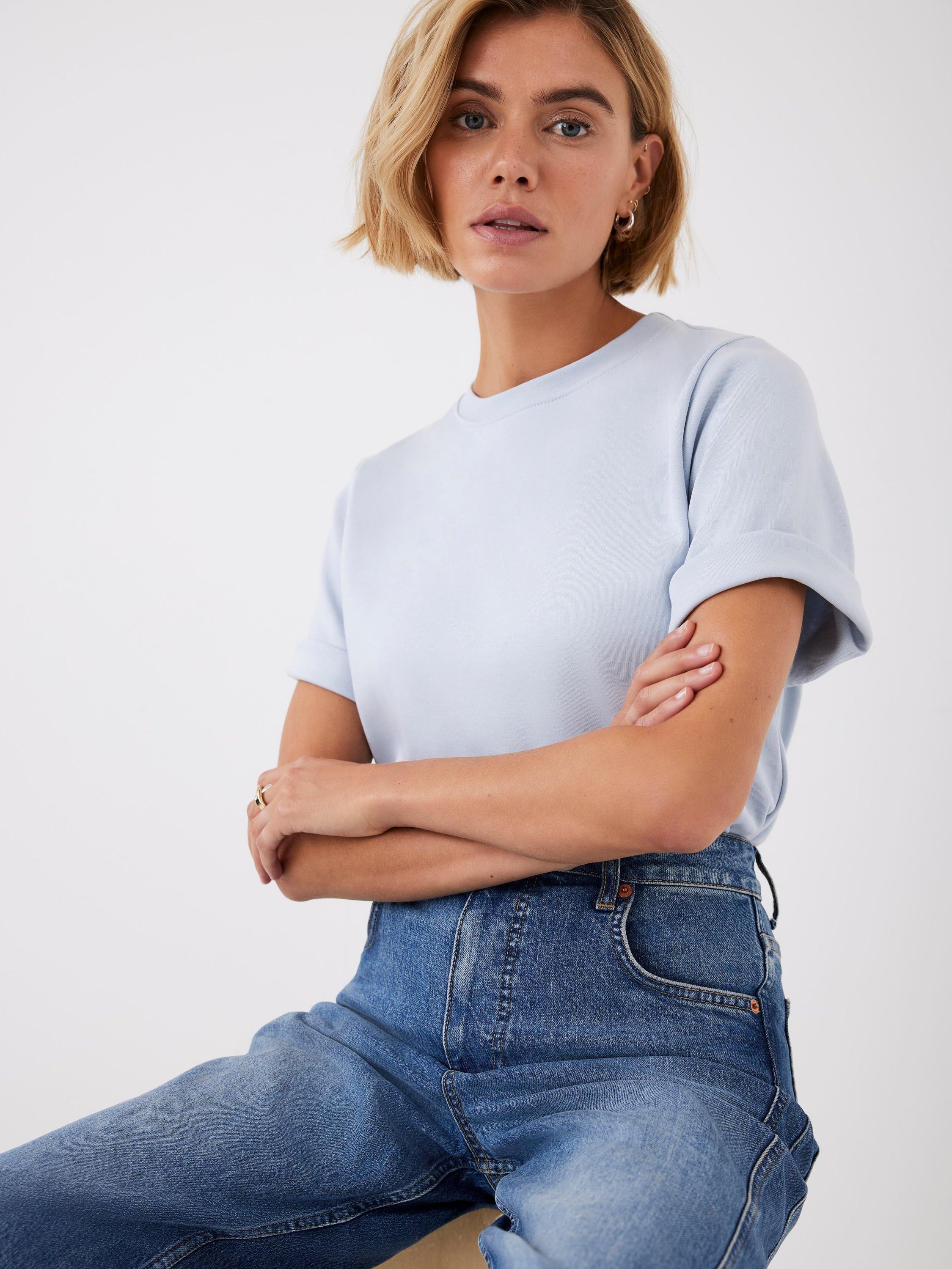 Product image 2 of 7, which shows Mint Velvet Crew Neck T-Shirt, Pale Blue, XS