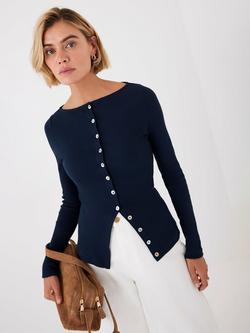 Mint Velvet Button Front Long Sleeve Top, Blue Navy - view 2, Blue Navy