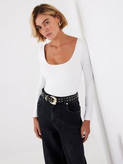 Mint Velvet Long Sleeve Scoop Neck Top, White Ivory, White Ivory