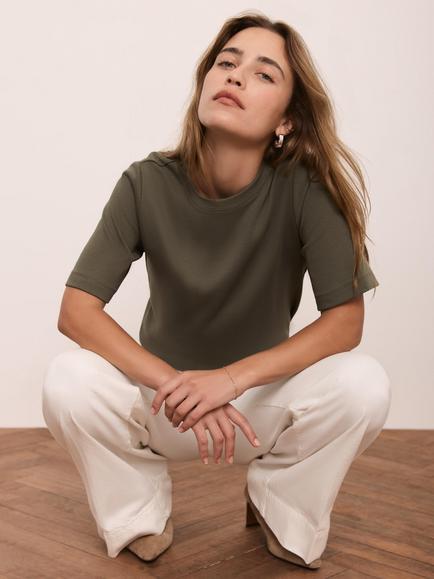 Mint Velvet Ultimate Crew Neck T-Shirt, Green Khaki, Green Khaki