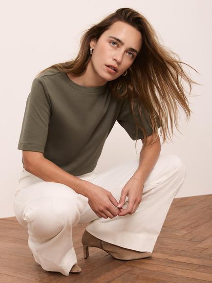 Mint Velvet Ultimate Crew Neck T-Shirt, Green Khaki - view 2, Green Khaki