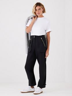 Mint Velvet Zip Detail Tapered Trousers, Black, Black