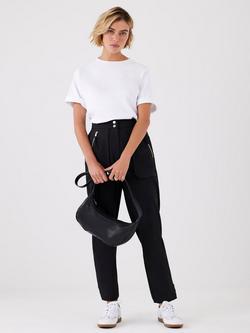 Mint Velvet Zip Detail Tapered Trousers, Black - view 2, Black