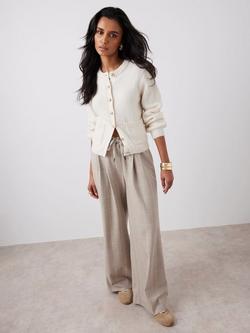 Mint Velvet Check Wide Leg Tailored Trousers, Natural, Natural